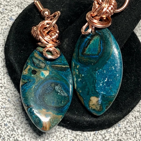 Ghost eye jasper and copper earrings-artisan Handmade - Picture 3 of 12